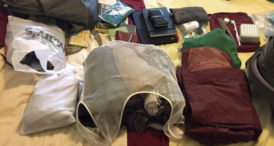 suitcase contents, all laid out