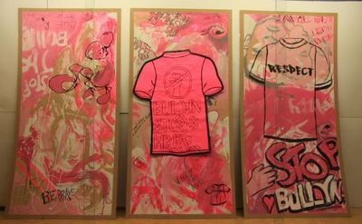 painting of pink tshirts saying 'respect'