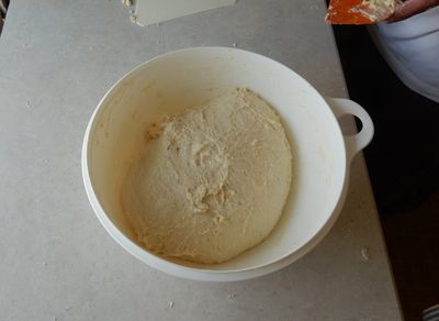 the dough ball after eight minutes stretching and folding