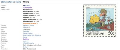 colnect.com detailed stamp listing, showing the illustrator's name