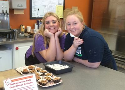 Kylle and Robyn with samples at the ready.