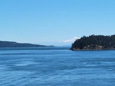 view from the ferry, including Mount Baker in the distance