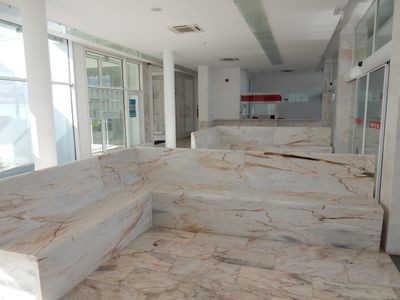 the bus depot, showing lots of pink marble