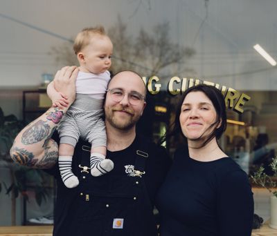 Jessica Rivers with husband Adam Christie and their baby Otto. Photo by Johann Vincent Photography